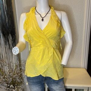 BCBGMAXAZRIA Y2K silk Yellow Sleeveless Wrap Top